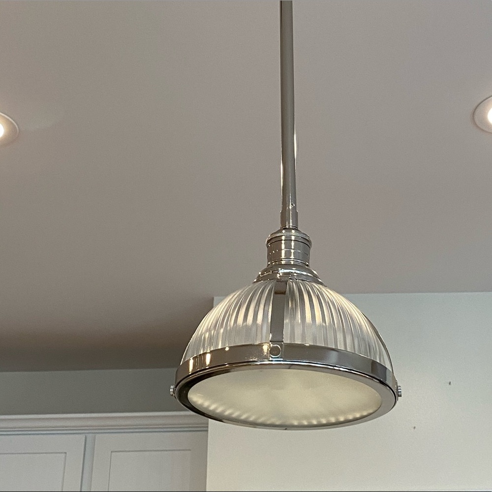 8” Pottery Barn Industrial Rib Glass Pole Pendant